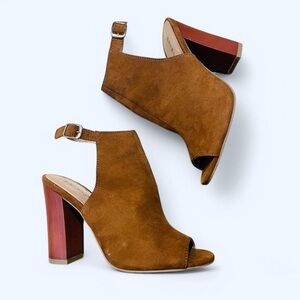 Tan Brown Faux Suede Open-Toe Chunky Heel Slingback Sandals 8.5